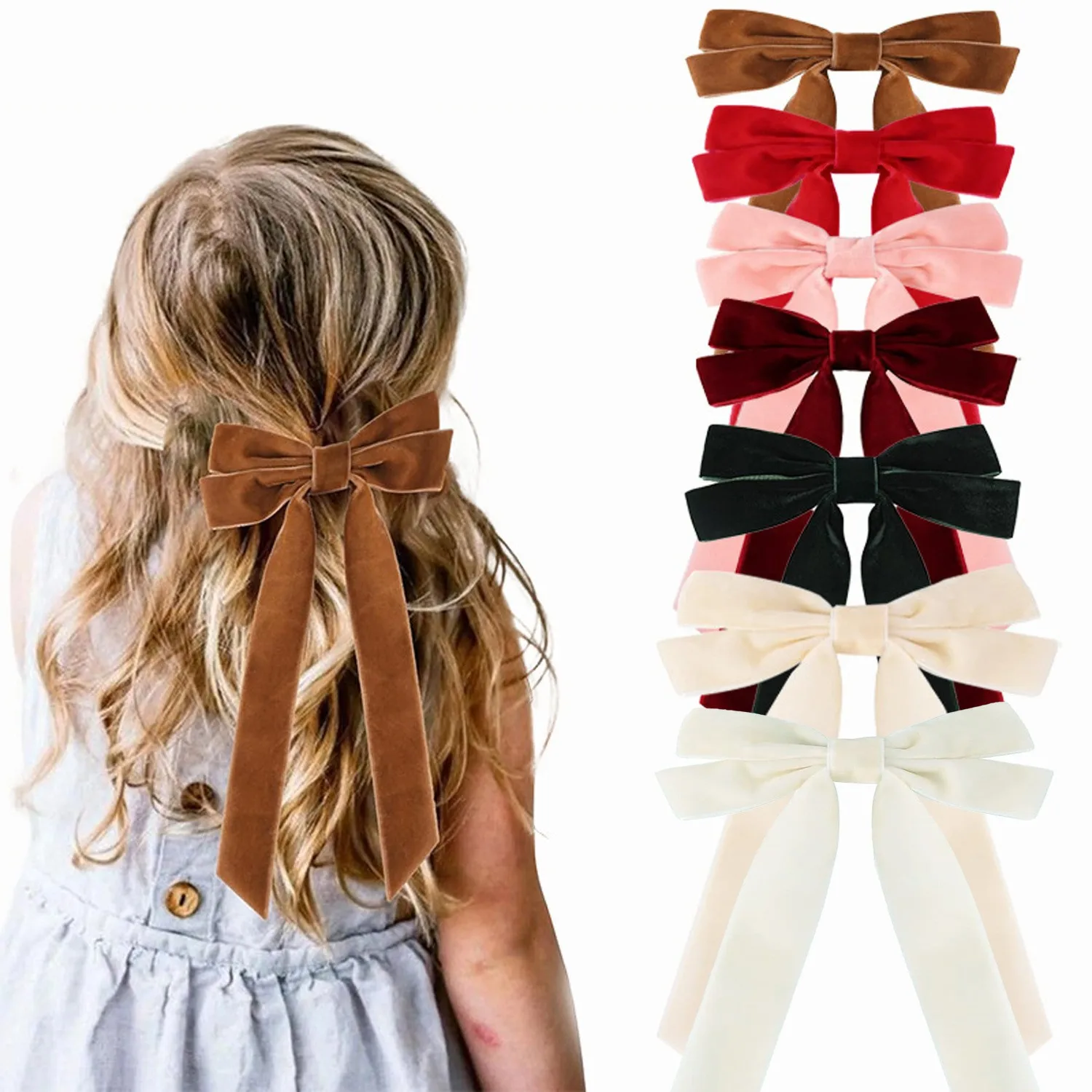 

35 PCS/Lot, 5“ Velvet Ribbon Bow Hair Clips Fashion Ponytail Clip For Children Girls Hair Accessories