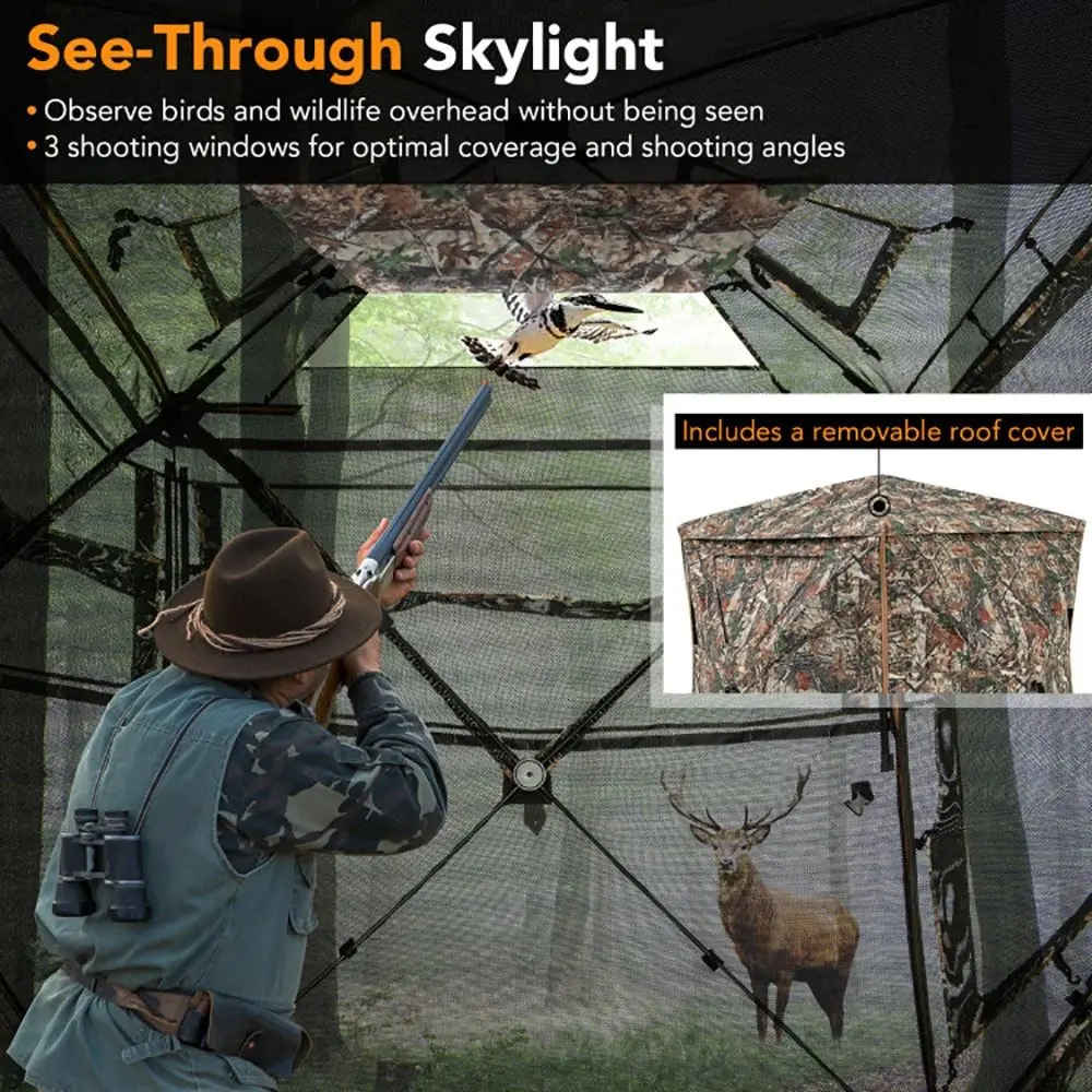 5-in-1 Detachable Hunting Blind, for 2-3 People with Skylight, Outdoor Camouflage Shelter, 1 Piece view 6