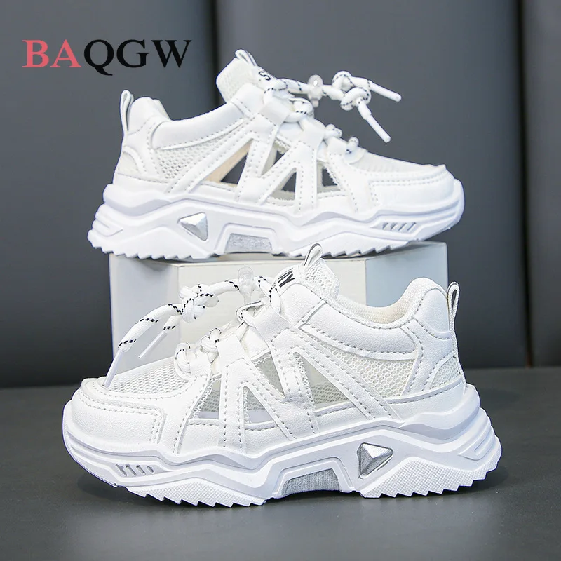 Hollow Breathable Kids Running Sneakers for Girls Non-slip Children\'s Fashion All-match Lace-up School Boys Sport Shoes Mesh