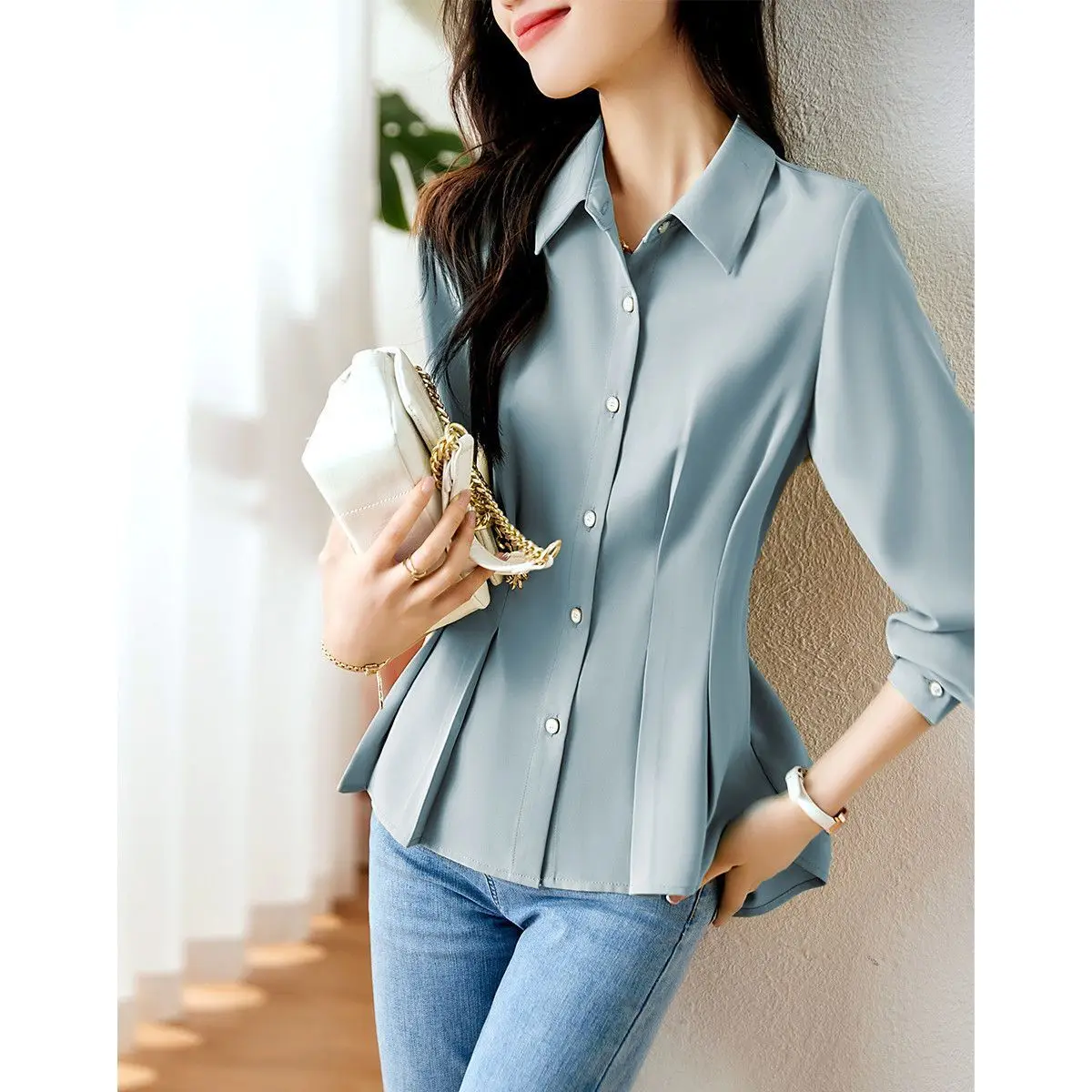 Simple and Elegant Spring Style Fashionable and Chic Design Slimming and Versatile Fashionable and Intellectual Shirt for Women