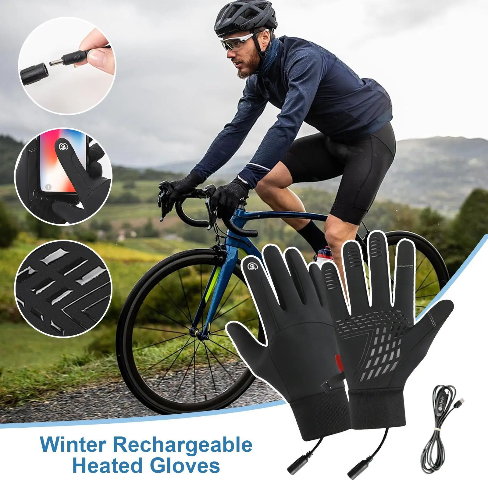 

Перчатки с подогревом для мужчин Лыжные перчатки с подогревом USB Толстые теплые ветрозащитные водонепроницаемые варежки на шнурке для мужчин и женщин Холодная погода Велоспорт