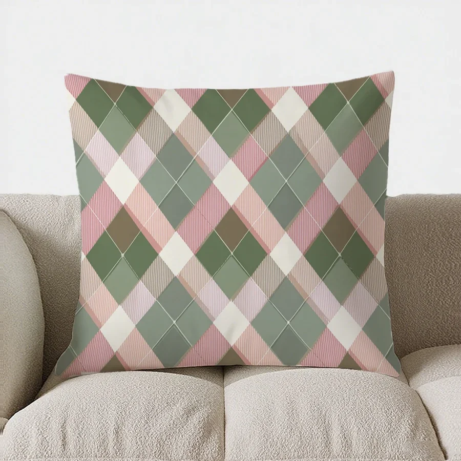 Poszewka na poduszkę z świątecznym wzorem w kratę, poszewka na poduszkę z krótkiego pluszu z nadrukiem do dekoracji sofy