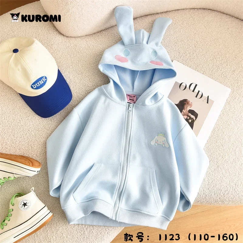 Cinnamoroll Melody Kuromi Jacket Long Sleeve Tops Hooded Sweatshirt Causal Hoodie Zipper Coat Kids Cartoon Costume