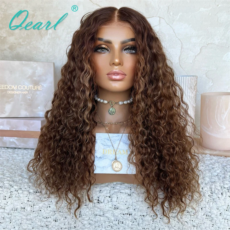 

New in Curly Full Lace Wig Light Brown Blonde Highlights 360 Lace Frontal Wigs Pre Plucked Glueless 13x6 Small Large Wig Qearl