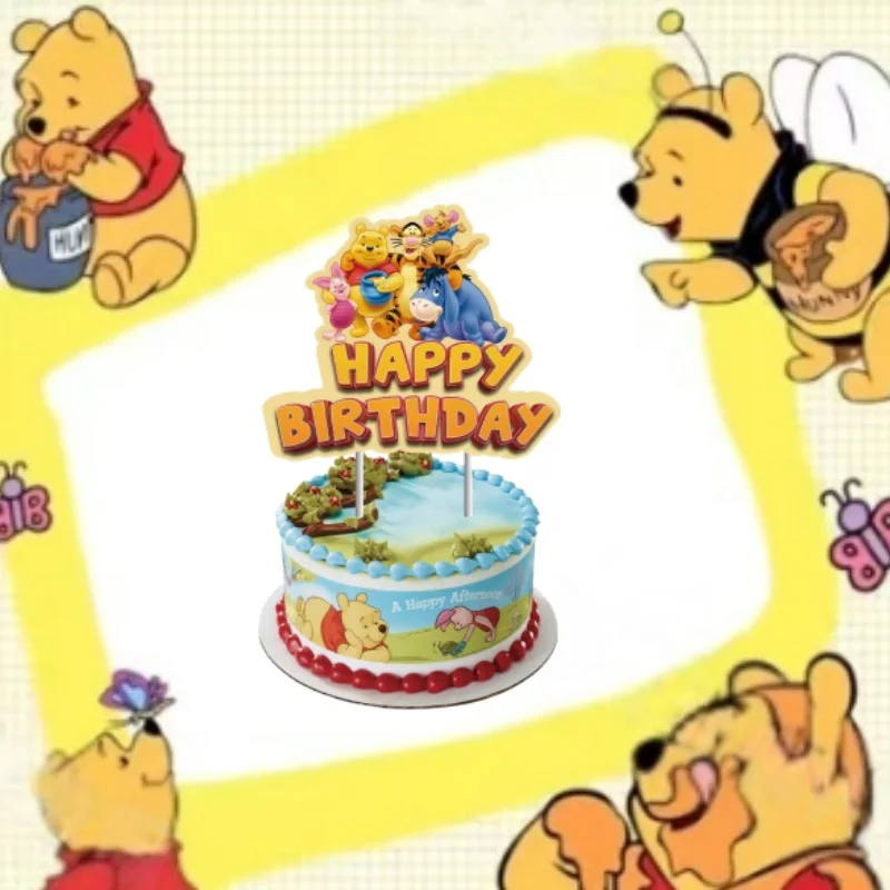 

25 шт., Декор для торта с медведем Пухом Диснея, картонные топперы для кексов, классические персонажи мультфильмов для тематических украшений для дня рождения