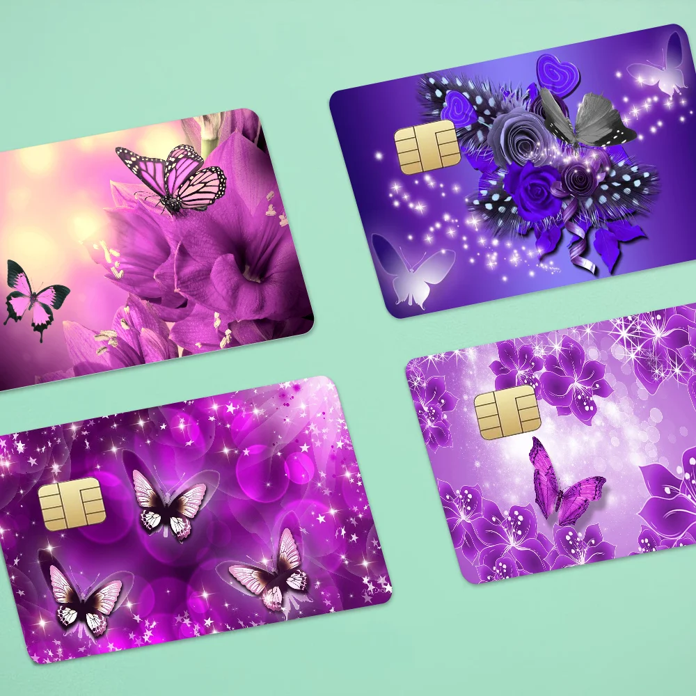 Wunderschöne lila Blume Schmetterling Spiel Film Cover Aufkleber Hülle für kleine Chip Kredit-Debitkarte Vorderseite
