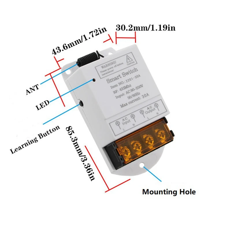 ウォーターポンプ用リモートコントロールスイッチ,AC90-250 v,30a,433mhz,RFリレーレシーバー,高出力