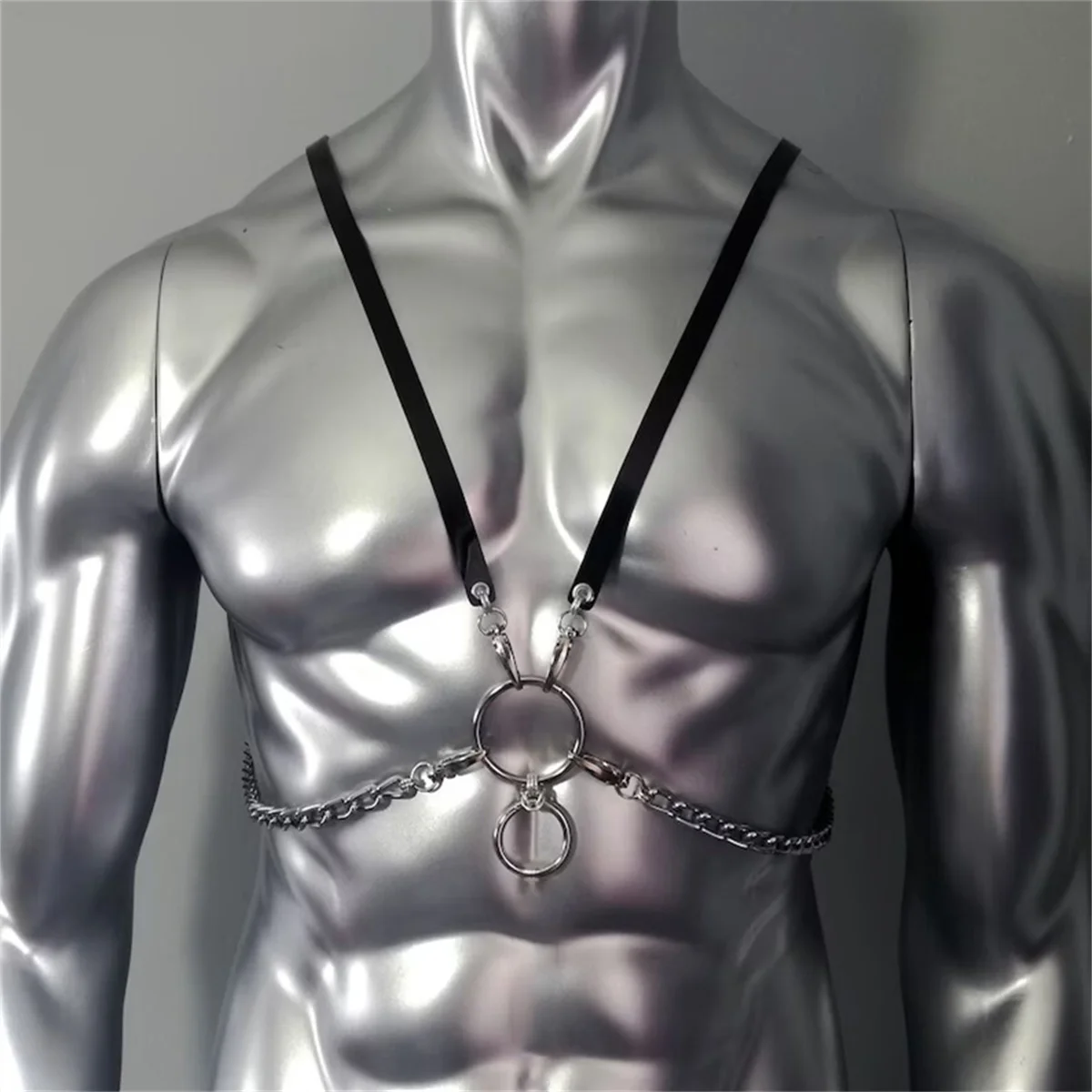 Gothic Body Harness Chain Men Fashion Metal Punk Leather Tops Chest Jewellery Accessories Bondage Fashion Party Nightclub Straps