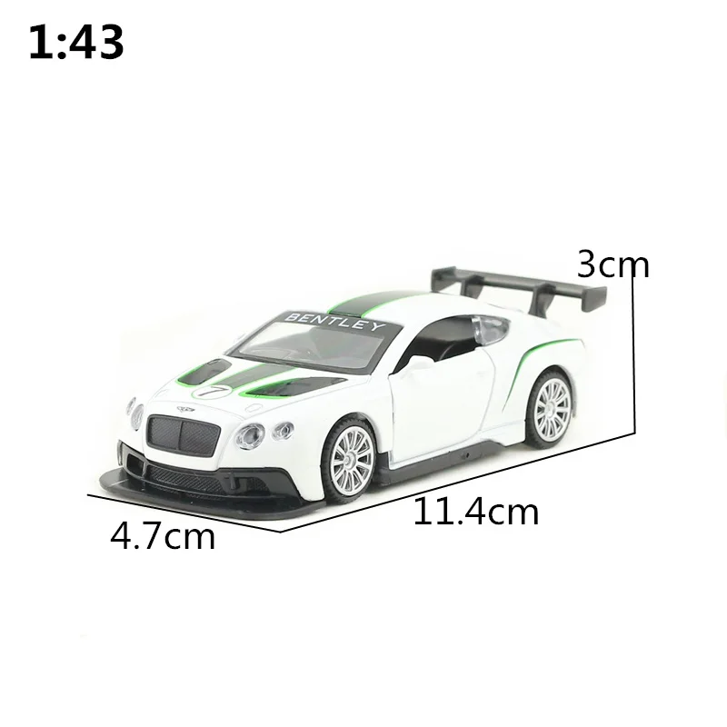 1/43 Bentley Continental GT3 Diecast Metal Toy Miniature Model Car Pull Back Doors Openable Collection Gift for Boy Match Box