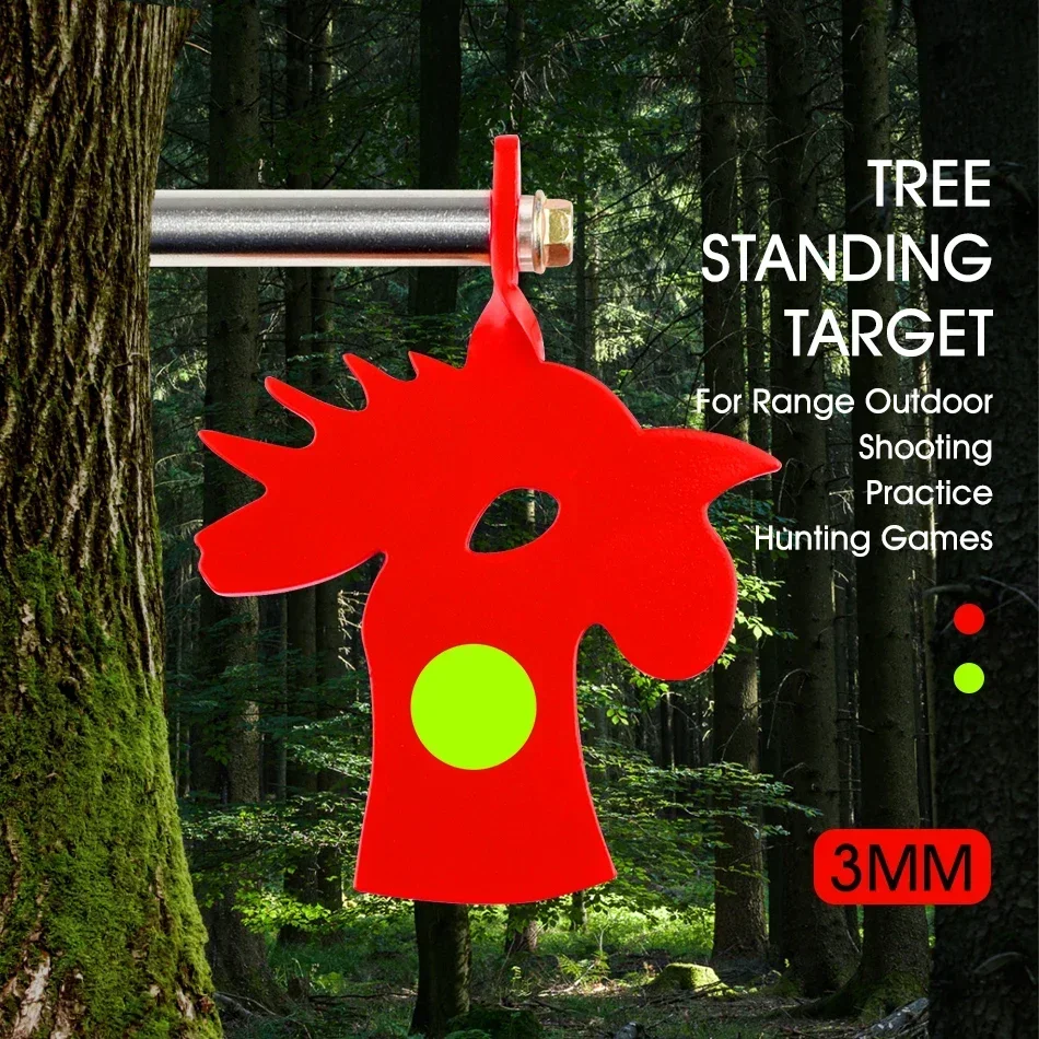 

4-colors 3MM Chicken Head Metal Target Outdoor Rotating Tree Insertion Target Slingshot BB Gun Practice Aiming Sticker Package