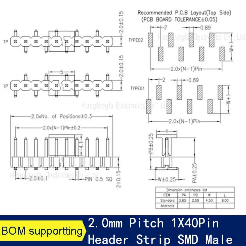 10 sztuk SMT 2mm 2.0mm podziałka 1x40 40-pinowy pasek gniazdo męskie SMD pojedynczy dwurzędowy 40P pozłacany