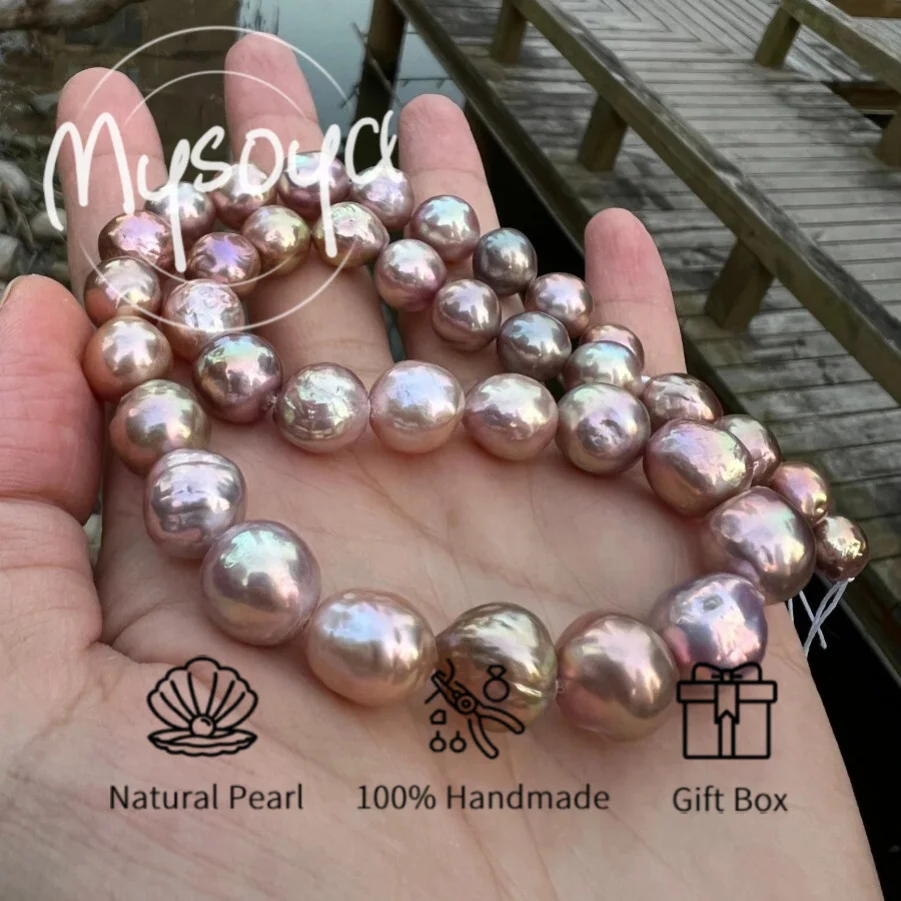 

MYSOYA 13-15mm Purple Wrinkle Baroque Pearl Necklace With Gift Box Perfect Gift For Wedding Birthday Christmas New Year