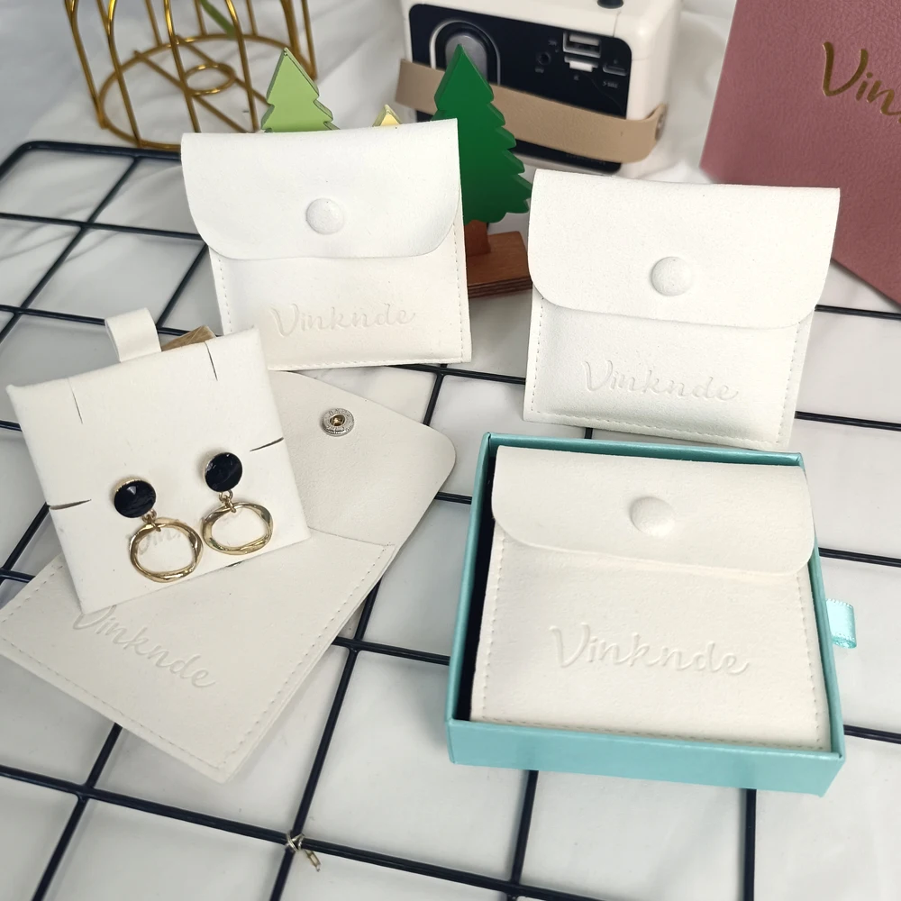 

Fashion Jewelry Pouch With Card Custom Logo Small Envelope Flap Snap Package Pouch Luxury Microfiber Rings Necklace Jewelry Bag