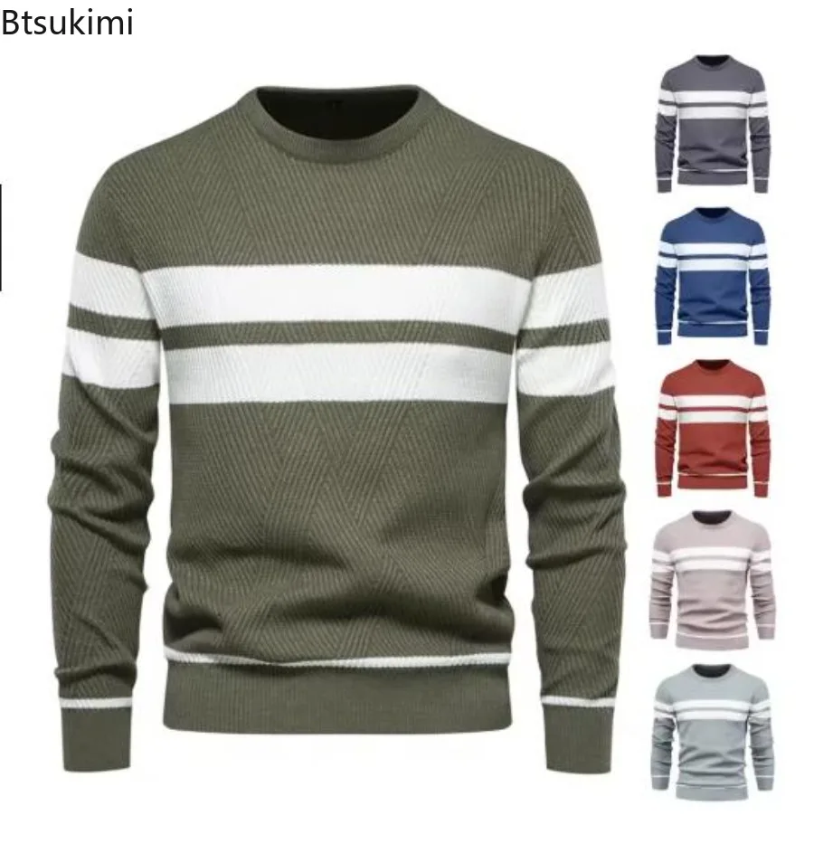 

New 2025 Men's Knitted Sweaters Warm Pullovers Fashion O-neck Striped Color Blocking Harajuku Casual Sweaters Winter Men Clothes