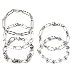 1PC 304 Stainless Steel Punk Style Bracelets Silver Color Wide Connector Chain Bracelet for Man Women Fashion Jewelry 19cm long