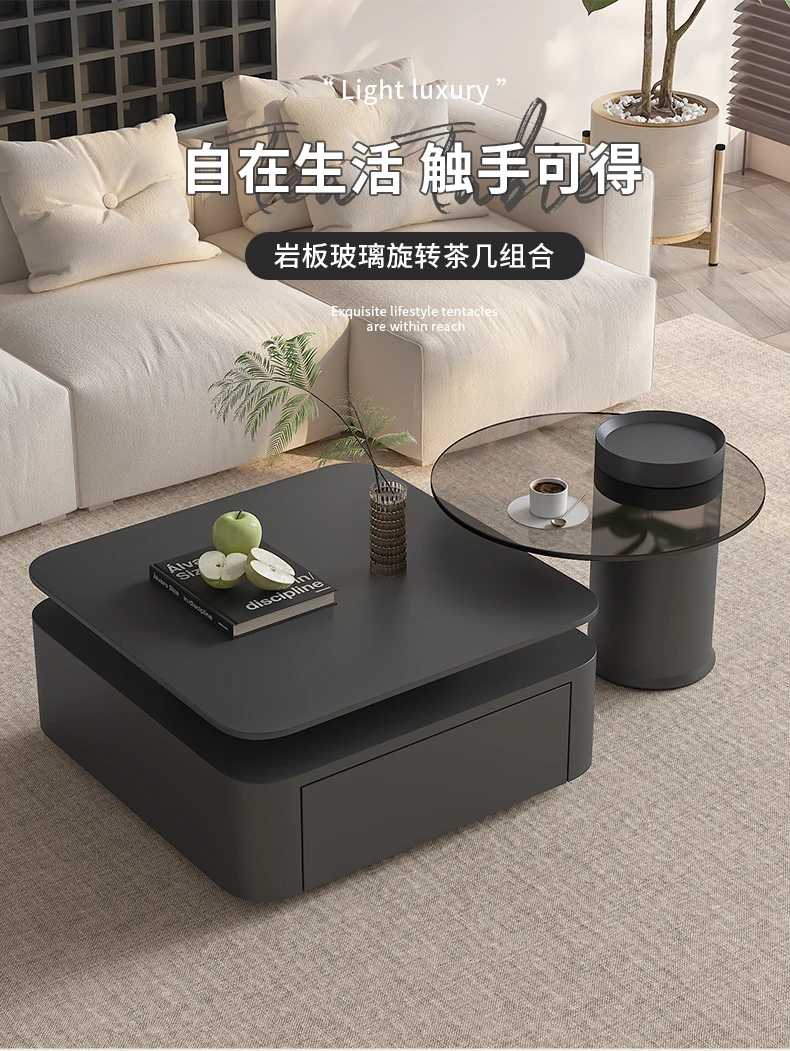 

Italian minimalist rock slab square coffee table living room household small apartment 2025 new rotating coffee table light luxu