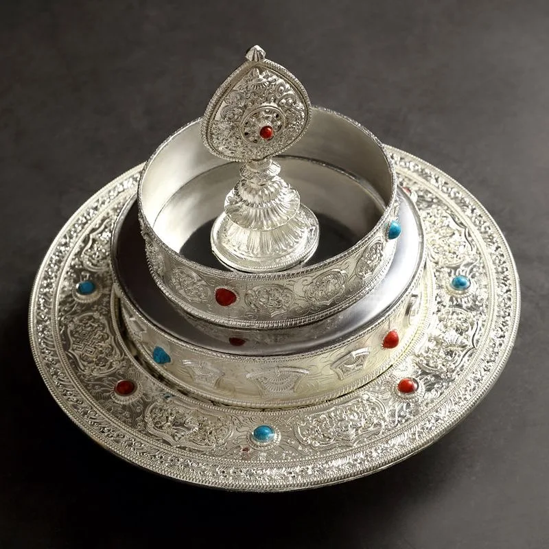 4 طبقات من المانزا البوذية، مصنوعات يدوية من سبيكة تانتريك، صينية بوذية تحية ميمونة، ديكور سطح المكتب مذابح التبتية، مجموعة واحدة #4