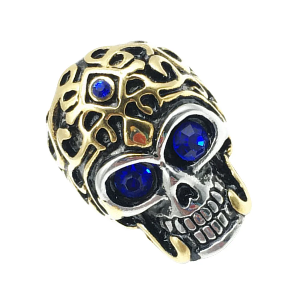 

Stainless Steel Punk Skull Ring Colored Rhinestone Creative Ring for Men Daily Jewelry Blue Fashionable Accessories