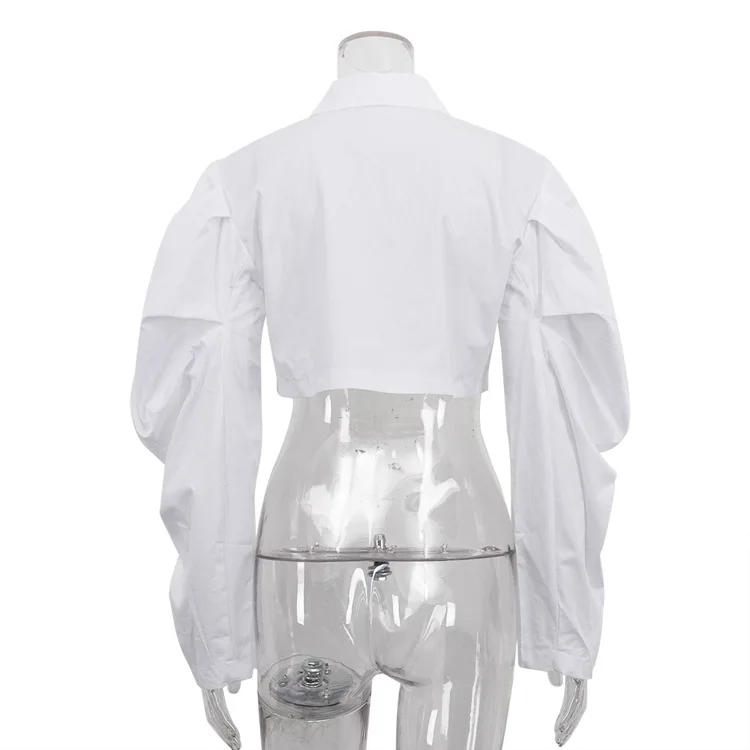 Autumn French Style Minimalist Spicy Girl Short Style Exposed Navel Women's Shirt Cotton Versatile Lapel Long Sleeved Top 2025