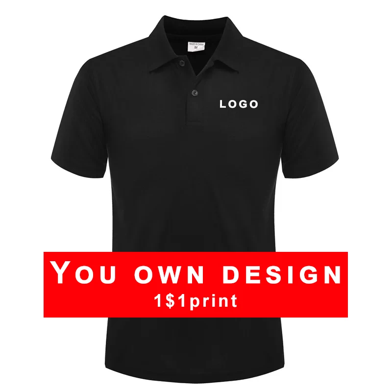 Camisa polo casual masculina e feminina, logotipo personalizado com texto impresso, marca bordada, design pessoal, tops respiráveis, verão