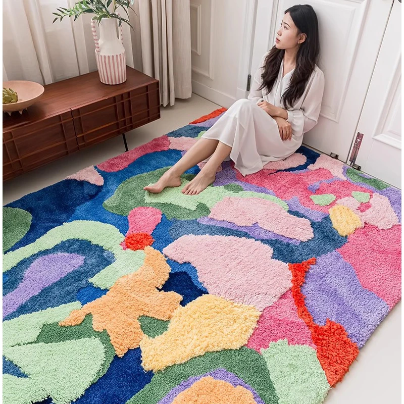 Colorful Abstract Art Carpet Living Room Large Sofa Child Room Floor Rug Play Mat Thick Anti-skid Soft Girl Cloakroom Decor Rug