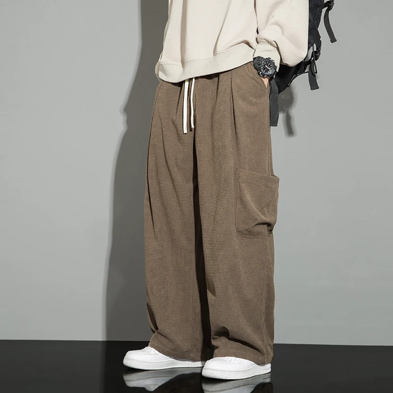 الرجال السراويل البضائع المتضخم ، Vintage الركض السراويل ، مرونة الخصر ، مستقيم Sweatpants ، جيب كبير ، Harajuku ، جديد ، حجم كبير ، 5XL