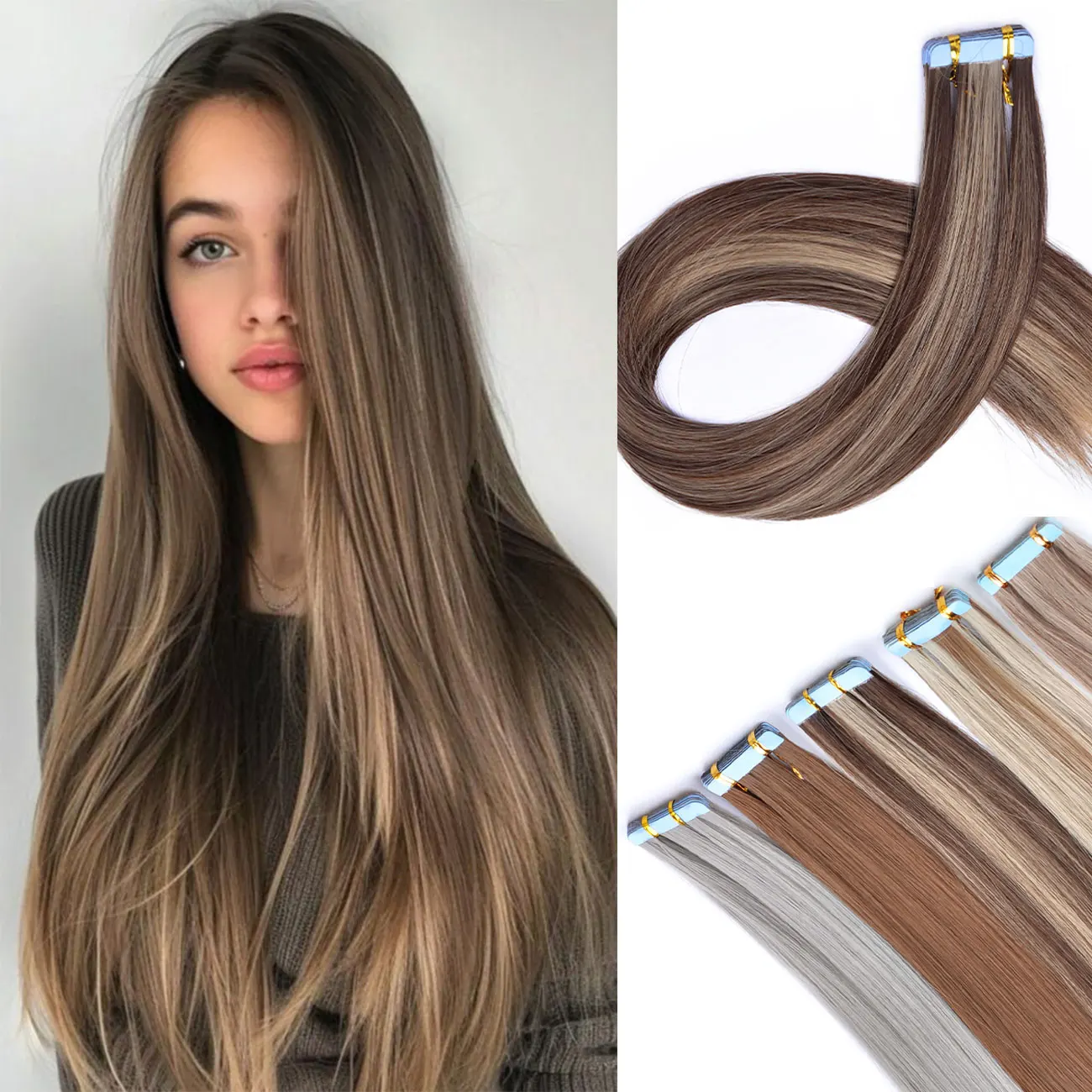 Synthetic Tape in Hair Extensions Straight Hair Mini Tape ins Invisible Adhesive Colored Tape in Hair Extension 10pcs/pack