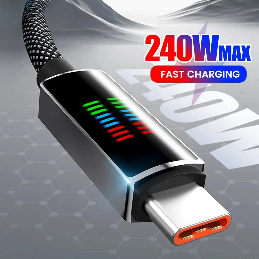 

Кабель типа C, 240 Вт, кабель USB C для быстрой зарядки с ходовой подсветкой, цифровой дисплей, шнур передачи данных типа C к Type-C для iPhone15 16 Huawei