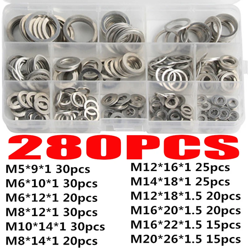 280 pz alluminio/rame sigillatura guarnizione solida rondella tappo coppa olio per barca Crush Flat Seal Ring accessori Hardware Kit M5-M20