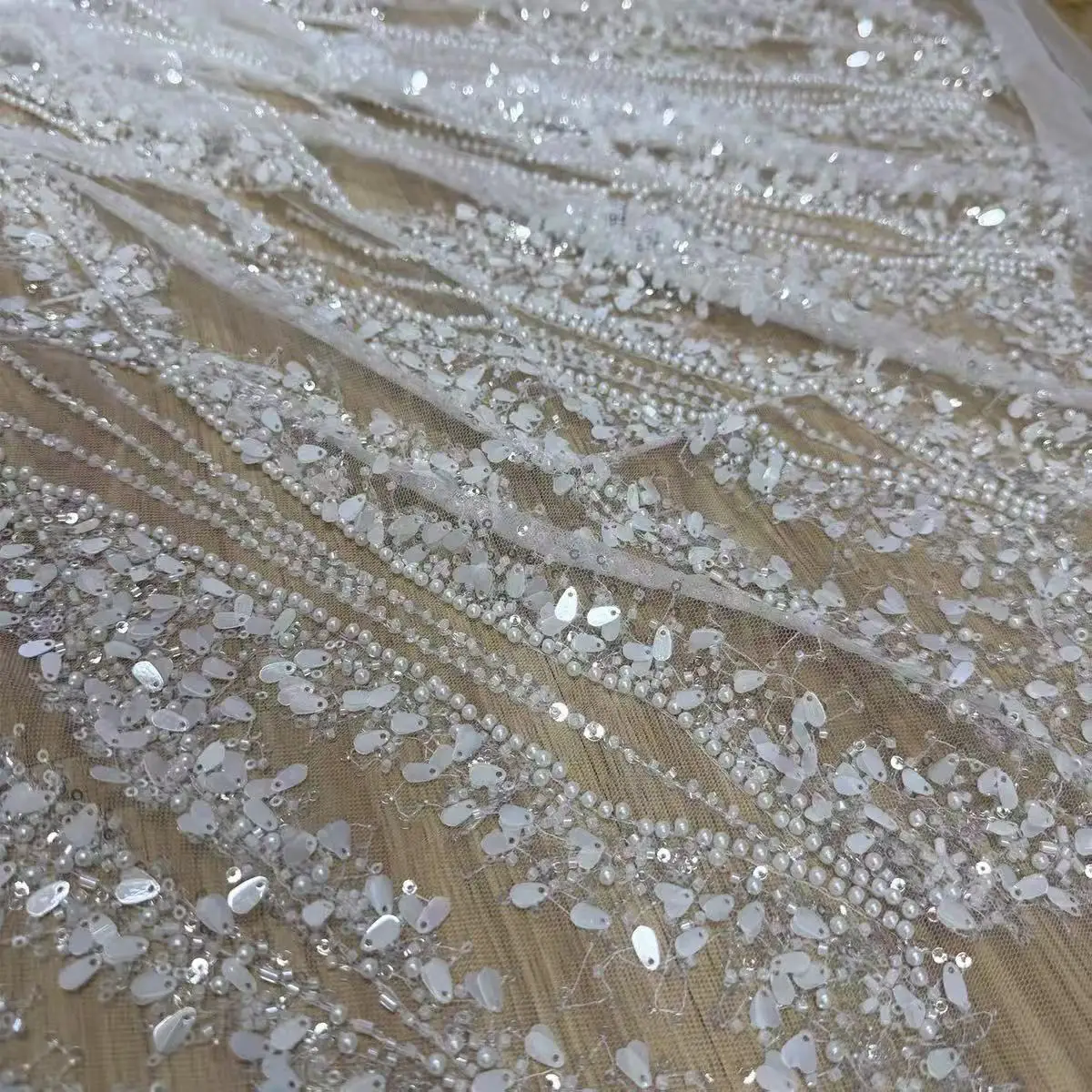high quality beaded lace fabric For DIY designer high custom Bride Wedding Gown Garments кружева
