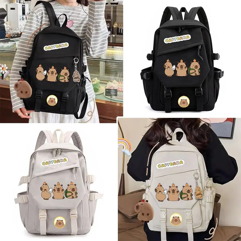 Cartoon Large Capacity Capybara Backpack Multi-layer Stain-resistant Students Schoolbag Nylon Multipurpose Book Bags