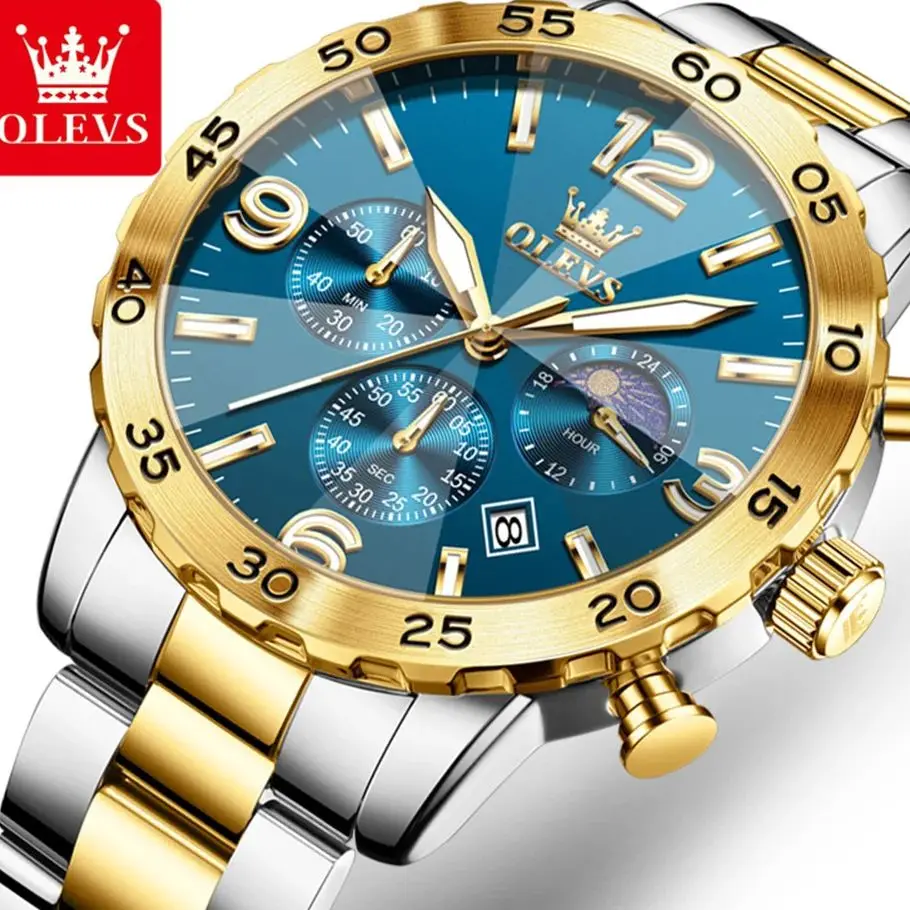 

OLEVS 3678, мужские часы, роскошные оригинальные деловые спортивные кварцевые наручные часы, водонепроницаемые светящиеся часы с датой недели и луной для мужчин, подарки