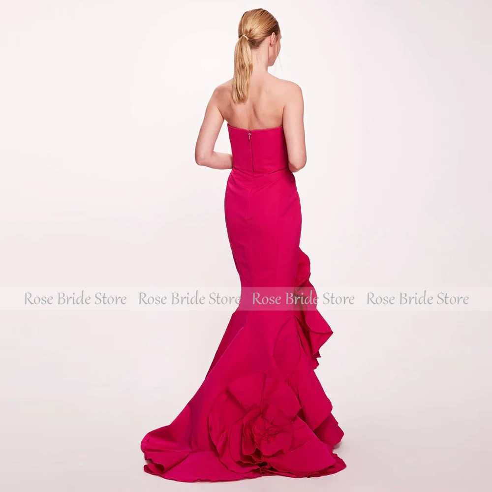 Rose Red Party Dress Exquisite Ruffles Strapless Trumpet Graduation Gowns Long Mermaid Special Occasion Dresses for Women 2024