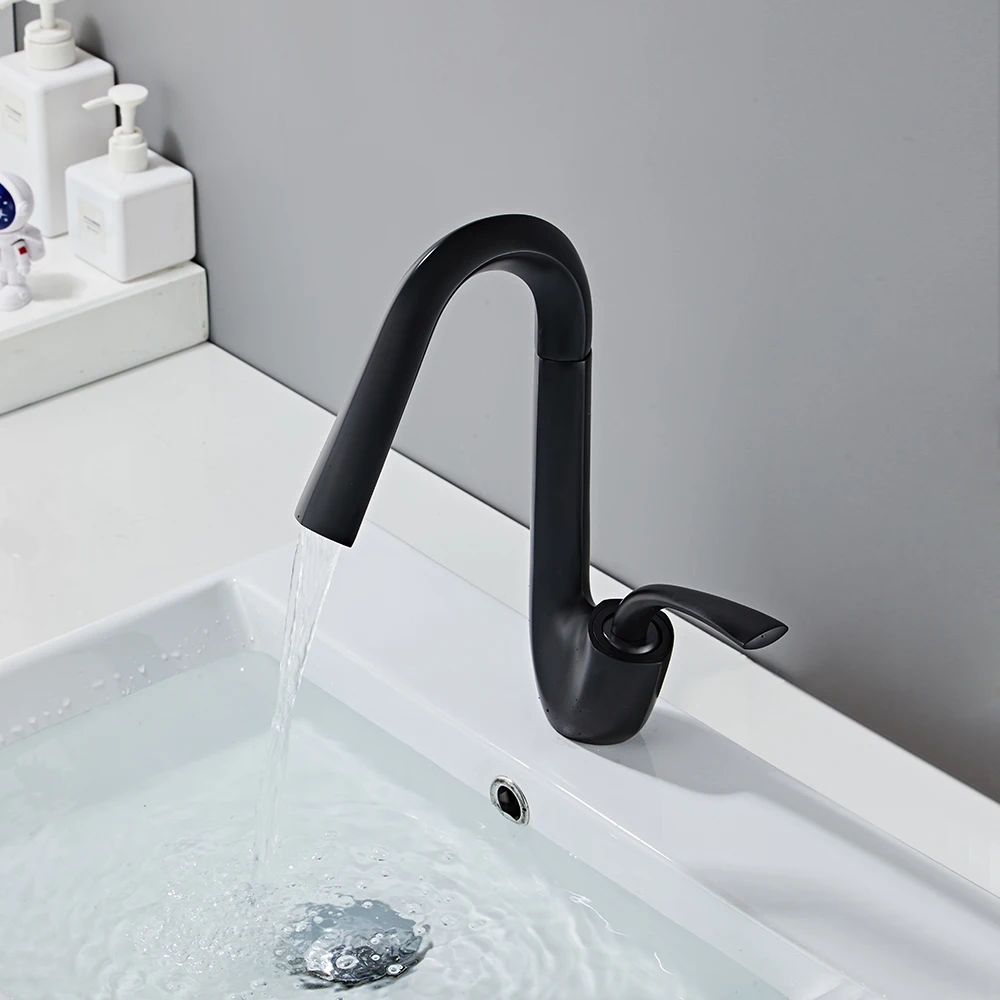 360° Swivel Bathroom Sink Faucet Mixer Deck Mount Splash Proof Water Tap Shower Head Plumbing Tapware For Bathroom Accessories