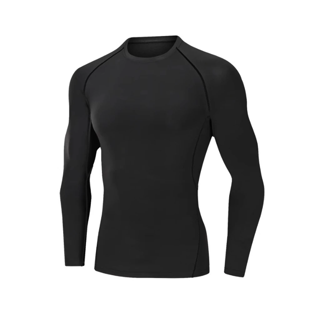 Men's O-Neck Long Sleeve Compression Running Shirt Sun Protection UPF50+ Quick Dry Sports T-shirt Fitness Gym Athletic Tops