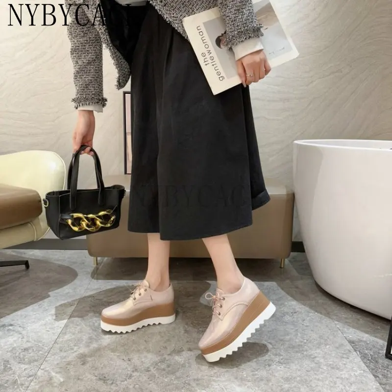 High Quality Genuine Leather Flat Platform Women Shoes Fashion Wedge Casual Woman Luxury Designer Brand Leather Shoes For Women