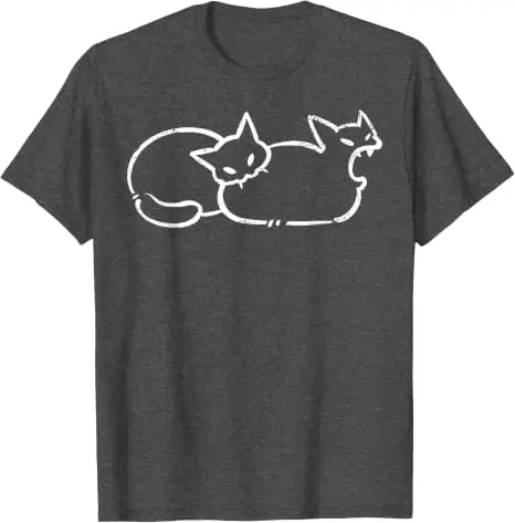 Einfach chillen: Zweiköpfige Katze, gruseliges Line-Art-Grafik-T-Shirt, Halloween-Kostüm, Y2k-Zeichnung, Katzen-Grafik-Bekleidung, neuartiges T-Shirt-Oberteil – Detail 13