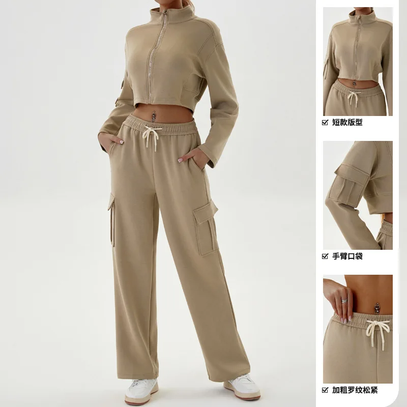 Casual Sporty Style Three Piece Set Women Sports Vest Zipper Short Coat High Waist Trousers 3 Piece Sets Commuting Clothing New