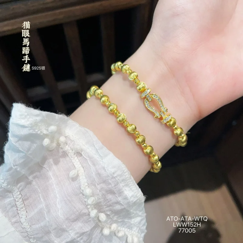 S925 Eye Horseshoe Bracelet Women Elastic Cord Silver Jewelry