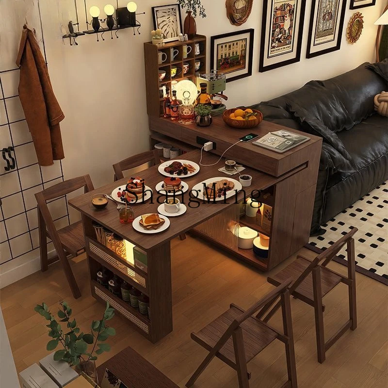 

ZYY island dining table integrated rotatable medieval style side cabinet retro small apartment retractable bar