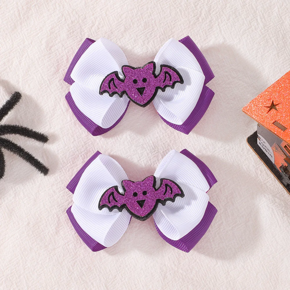 2Pcs Halloween Glitter Bat Bow Hair Clips Kids Girls Cosplay Hair Barrettes