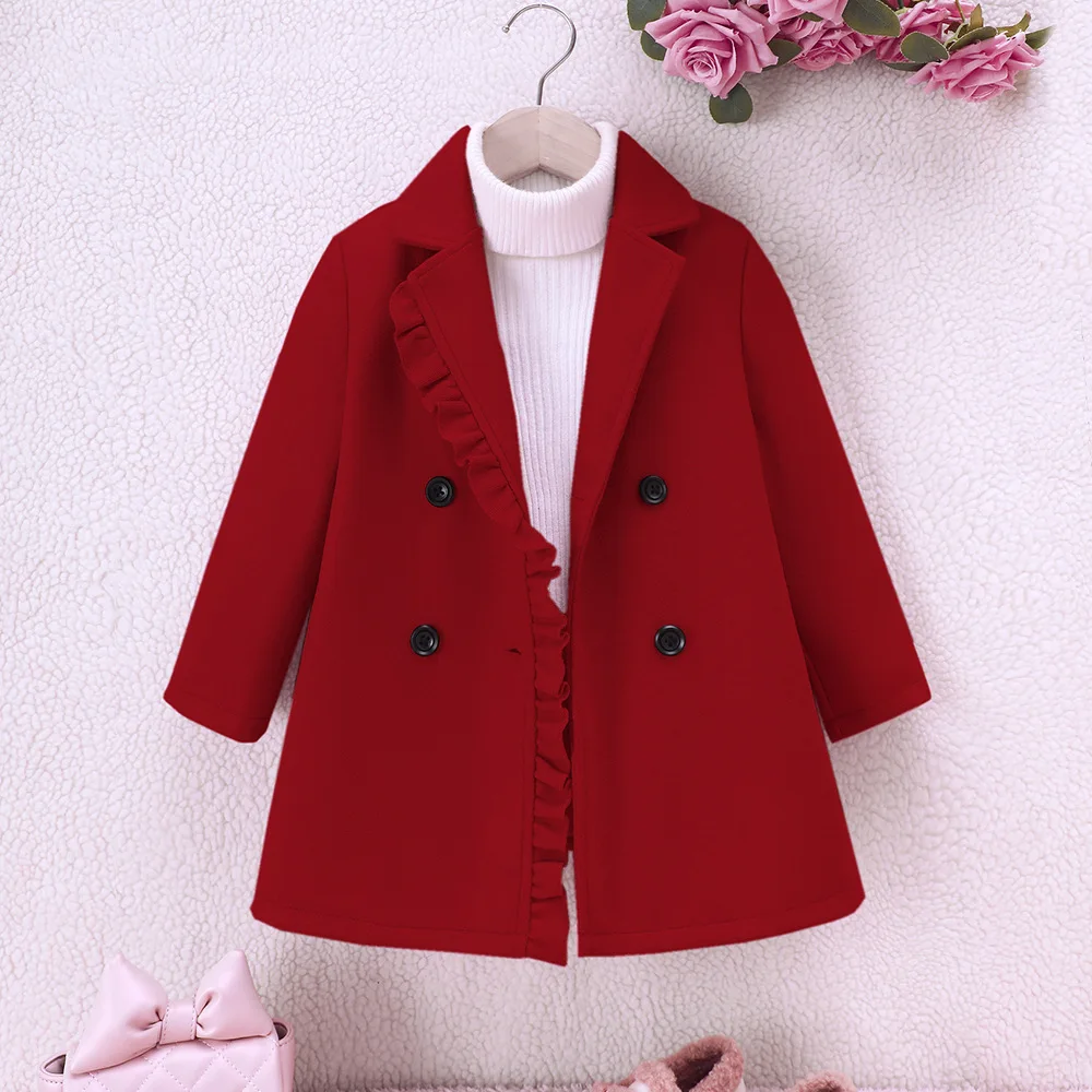 Girls Coats Autumn Winter Trench Jacket Coat Children Clothes For Kids Outerwear Warm Flip Collar Jacket 2-7Y Kids Girl Clothing