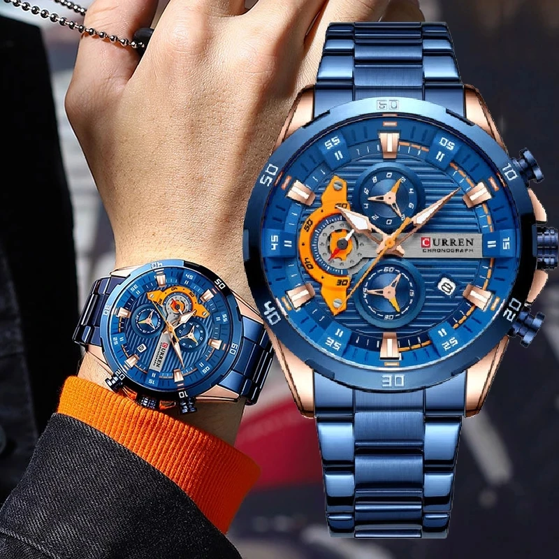 Watches For Men CURREN Man WristWatch Waterproof Chronograph Men Watch Military Top Brand Luxury StainlessSteel Sport Male Clock