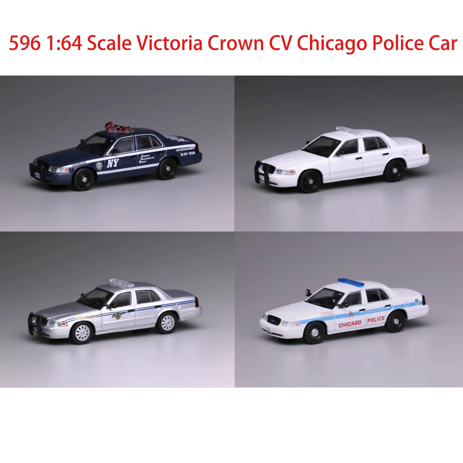 

596 Diecast 1/64 Scale Victoria Crown CV Chicago Police Alloy Car Model Static Display Collection Boy Gift Ornament