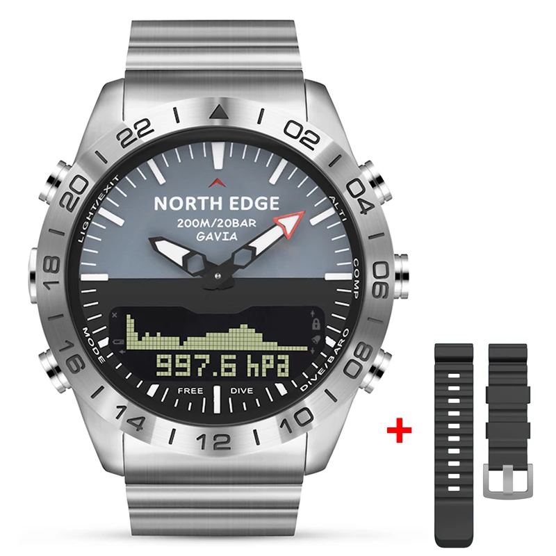 Männer Tauchen Sport Digitaluhr Herrenuhren Militär Armee Luxus Full Steel Business Wasserdicht 100m Höhenmesser Kompass NORTH E