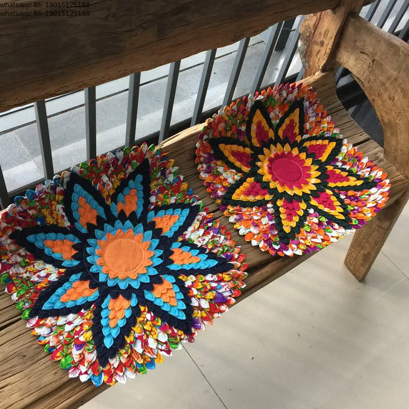 Handmade patchwork square seat cushion home fabric rattan chair cushion sofa cushion ethnic wind lotus three-dimensional