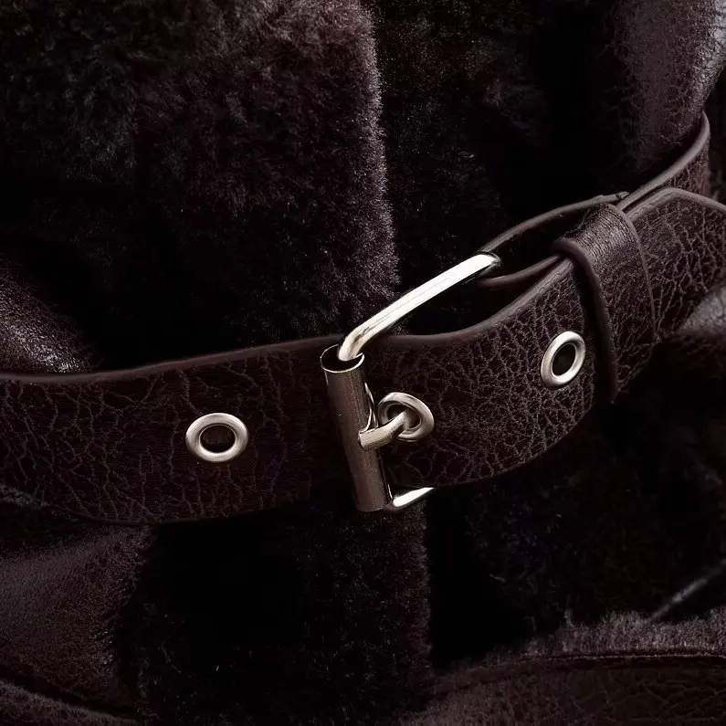 KASLEAD New Faion Motorcycle Sle Women's Jaet Quilted Lined Double Color Leather Fur Coat Zipper Closure Long Sve