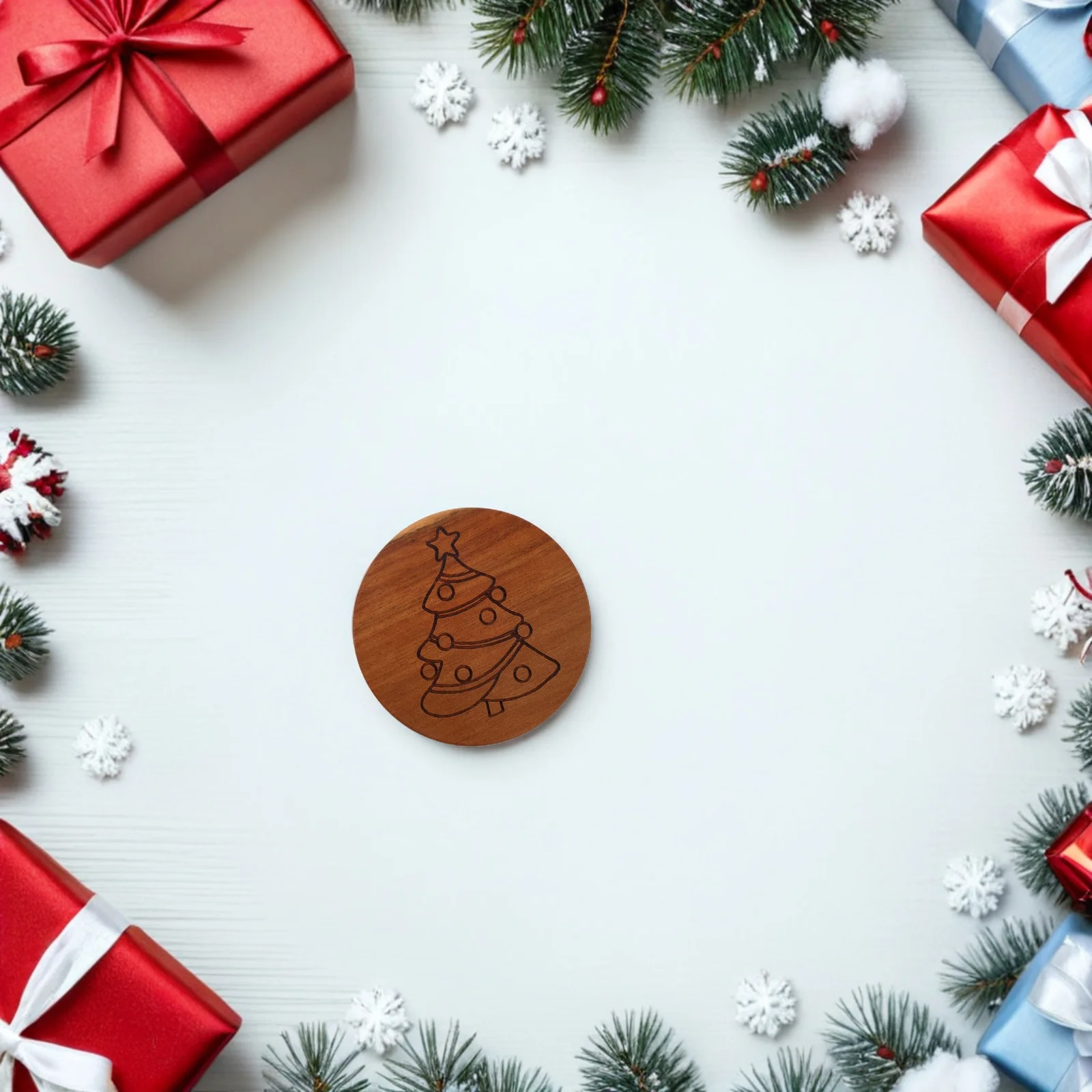 

Wooden Christmas Coaster: Rustic Farmhouse Style Gingerbread Drink Pad Round Xmas Kitchen Decor for Hot Mug Protection