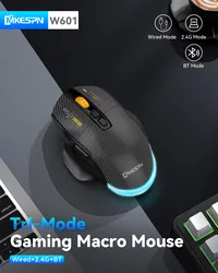 MKESPN Wireless 2.4G Bluetooth 3 Modes Connect Mouse 12800DPI Adjust Macro RGB Gaming Mouse Programmable 500 mAh Rechargeable