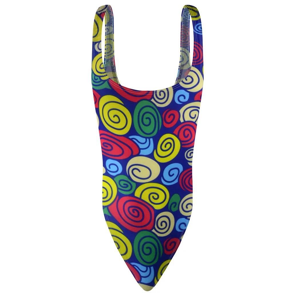 

Women's Spiral Print High-Cut Bodysuit, Racerback & Form-Fitting Lingerie